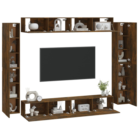 Dunlap Wooden Living Room Furniture Set In Smoked Oak