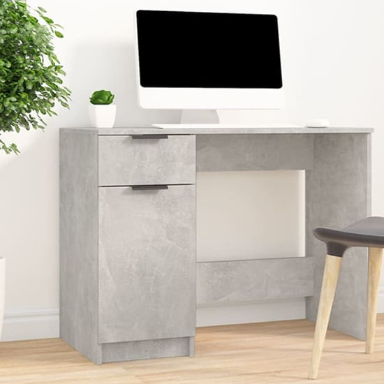 Product photograph of Dunstable Wooden Laptop Desk 1 Door 1 Drawer In Concrete Grey from Furniture in Fashion