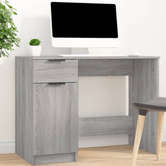 Product photograph of Dunstable Wooden Laptop Desk 1 Door 1 Drawer In Grey Sonoma from Furniture in Fashion