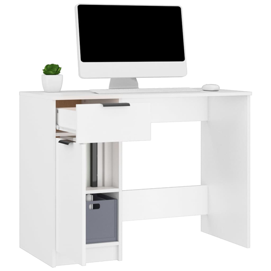 Dunstable Wooden Laptop Desk With 1 Door 1 Drawer In White