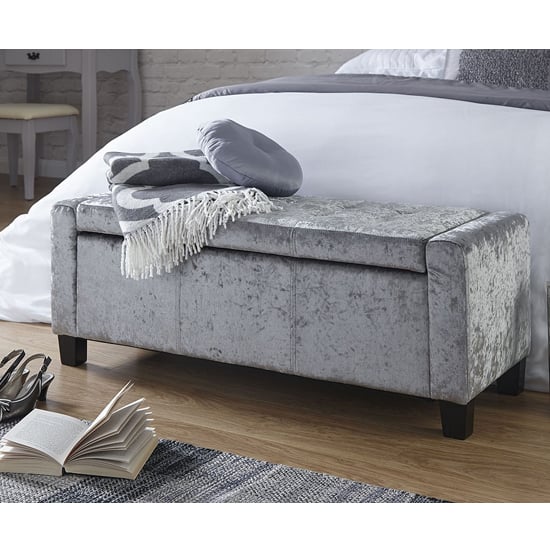 Product photograph of Ventnor Crushed Velvet Ottoman Storage Blanket Box In Grey from Furniture in Fashion