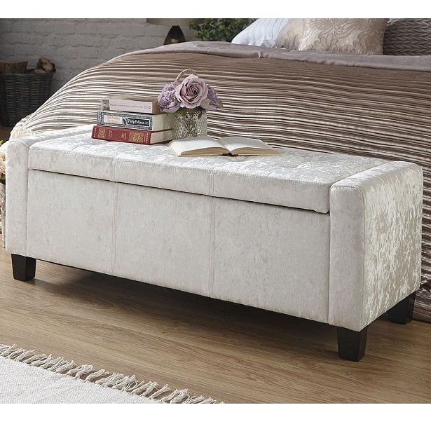 Product photograph of Ventnor Crushed Velvet Ottoman Storage Blanket Box In Oyster from Furniture in Fashion