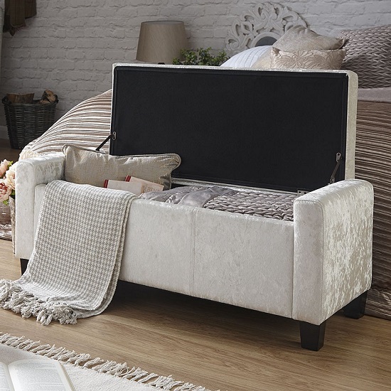 Ventnor Crushed Velvet Ottoman Storage Blanket Box In Oyster FiF
