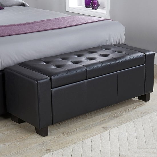 Product photograph of Ventnor Faux Leather Ottoman Storage Blanket Box In Black from Furniture in Fashion