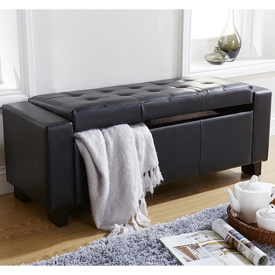 Ventnor Faux Leather Ottoman Storage Blanket Box In Black FiF