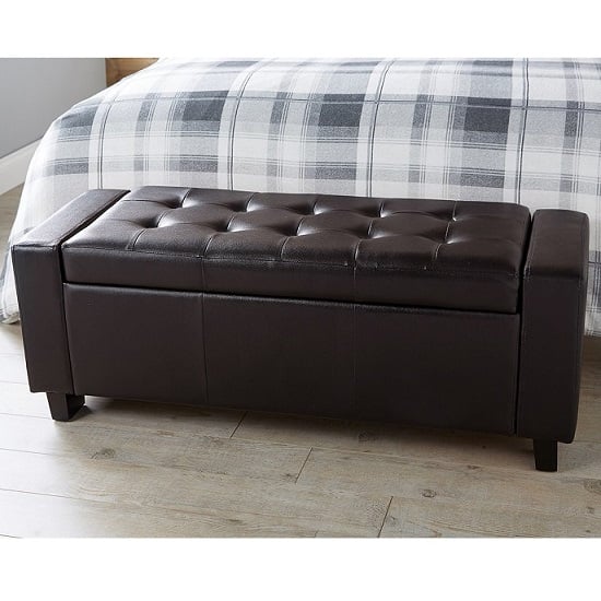 Product photograph of Ventnor Faux Leather Ottoman Storage Blanket Box In Brown from Furniture in Fashion