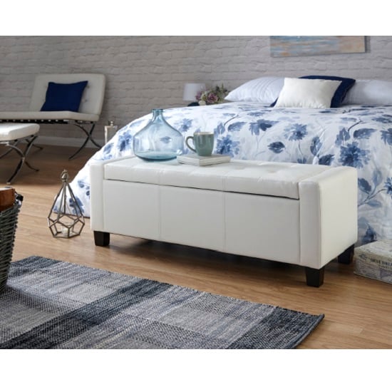 Product photograph of Ventnor Faux Leather Ottoman Storage Blanket Box In White from Furniture in Fashion