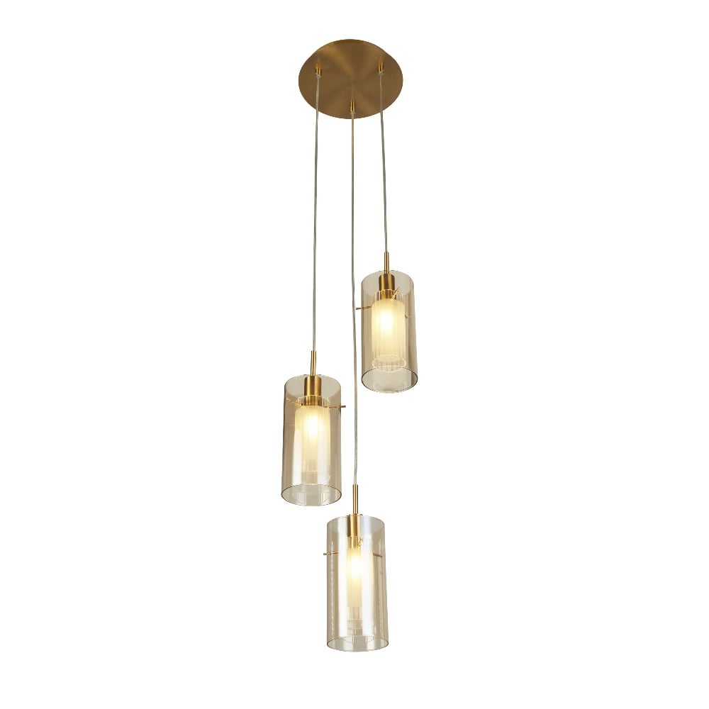Read more about Duo 3 light champagne glass multi drop pendant light in bronze