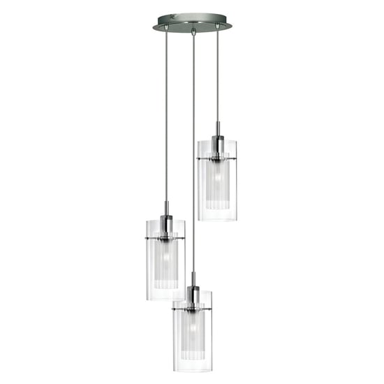 Duo 3 Lights Clear Glass Ceiling Pendant Light In Chrome