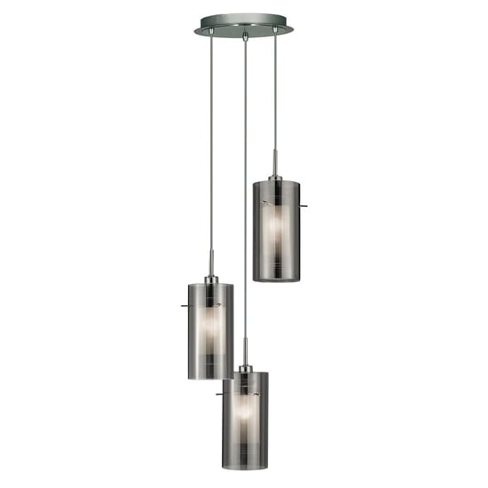 Duo 3 Lights Smoked Glass Ceiling Pendant Light In Chrome