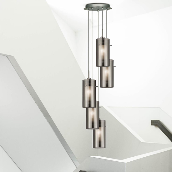 Read more about Duo 5 lights smoked glass ceiling pendant light in chrome