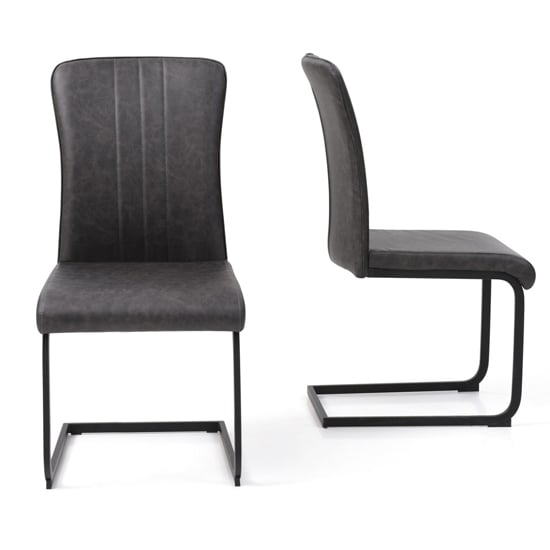 Read more about Duplex antique grey pu dining chairs in pair