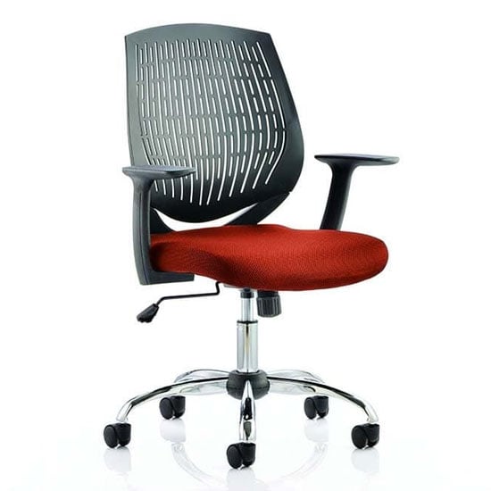 Photo of Dura black back office chair with tabasco red seat