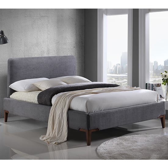 Photo of Durban fabric double bed in grey with oak legs