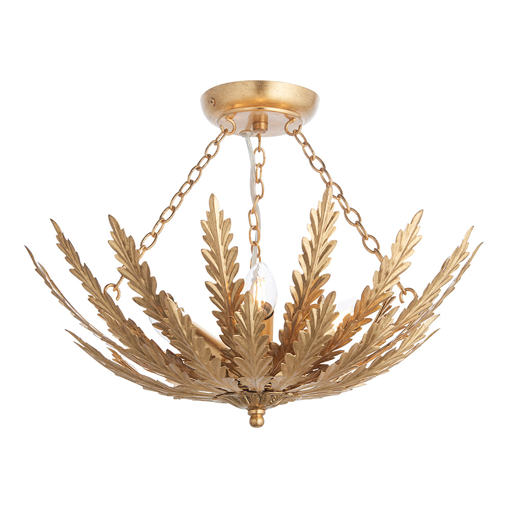 Durham 3 Lights Semi-Flush Leaf Shape Ceiling Light In Gold