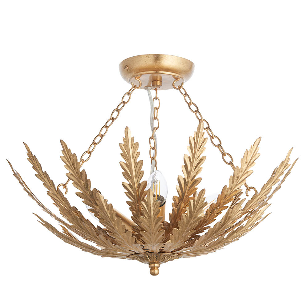 Durham 3 Lights Semi-Flush Leaf Shape Ceiling Light In Gold