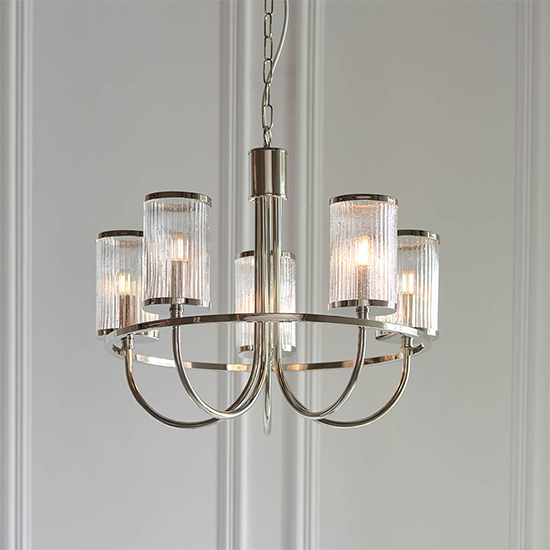 Product photograph of Durham 5 Lights Ceiling Pendant Light In Bright Nickel from Furniture in Fashion