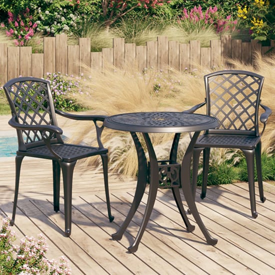 Durham Cast Aluminium 3 Piece Bistro Set In Black Furniture in Fashion