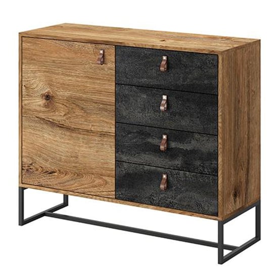 Product photograph of Durham Wooden Sideboard With 1 Door 4 Drawers In Ribbeck Oak from Furniture in Fashion