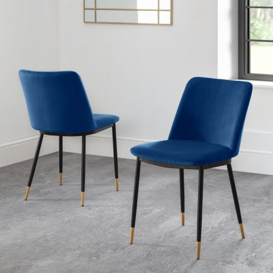 Daiva Blue Velvet Upholstered Dining Chairs In Pair