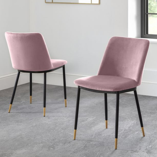 Photo of Daiva dusky pink velvet upholstered dining chairs in pair