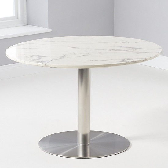 Dutren Round High Gloss Marble Effect Dining Table In White_2