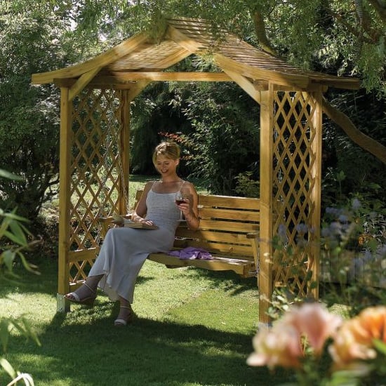 Dyce Wooden Arbour In Natural Timber With Swinging Seat_2