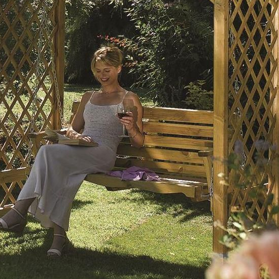 Dyce Wooden Arbour In Natural Timber With Swinging Seat