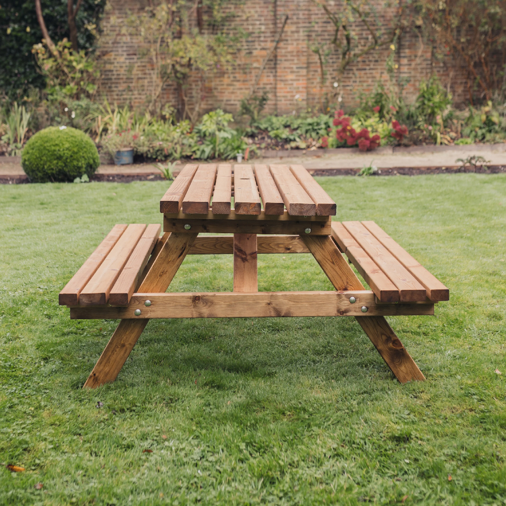 Dyersville Large Wooden Garden Picnic Dining Set In Natural