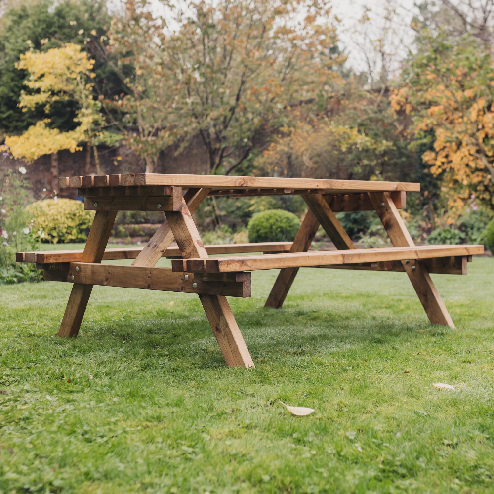 Dyersville Large Wooden Garden Picnic Dining Set In Natural