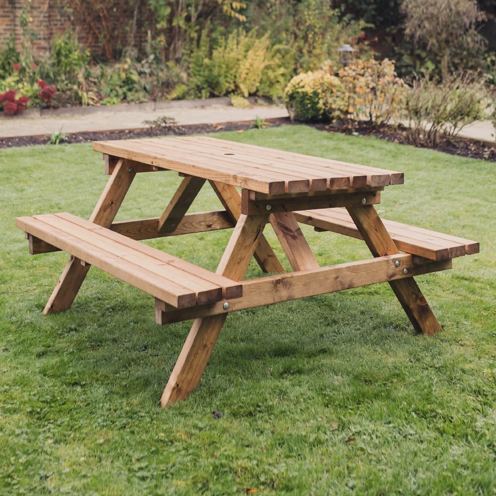 Product photograph of Dyersville Small Wooden Garden Picnic Dining Set In Natural from Furniture in Fashion