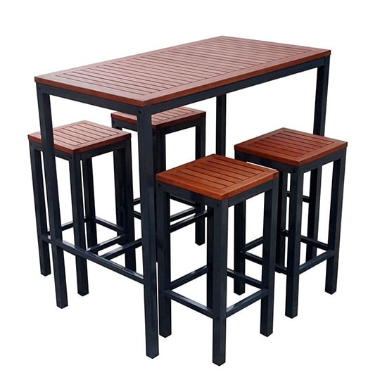 Read more about Dylan wooden rectangle bar table set with 4 stools in brown