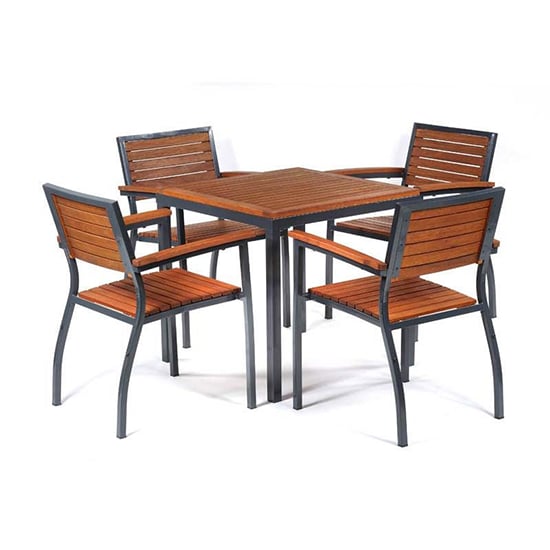 Read more about Dylan wooden square dining table with 4 arm chairs in brown