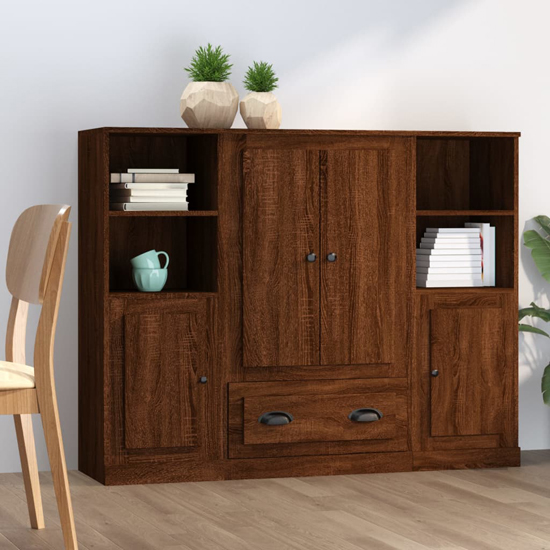 Read more about Dylan wooden highboard with 4 doors 2 drawers in brown oak