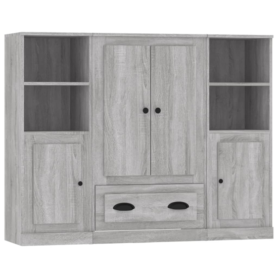 Dylan Wooden Highboard 4 Doors 2 Drawers In Grey Sonoma Oak