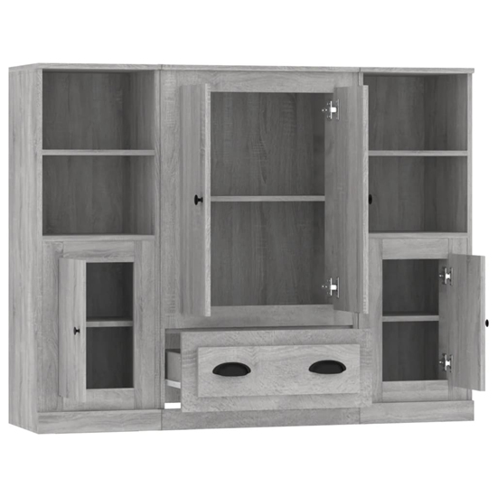 Dylan Wooden Highboard 4 Doors 2 Drawers In Grey Sonoma Oak