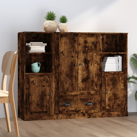Read more about Dylan wooden highboard with 4 doors 2 drawers in smoked oak