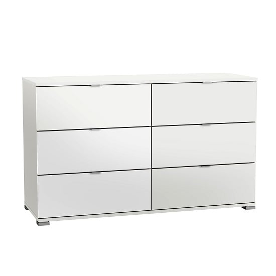 Dylan Wooden Wide Chest Of Drawers In Pearl White And Linen