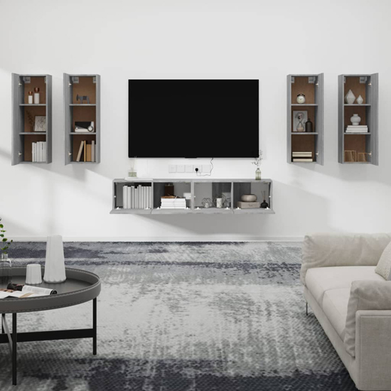Dyllis Wooden Living Room Furniture Set In Grey Sonoma Oak