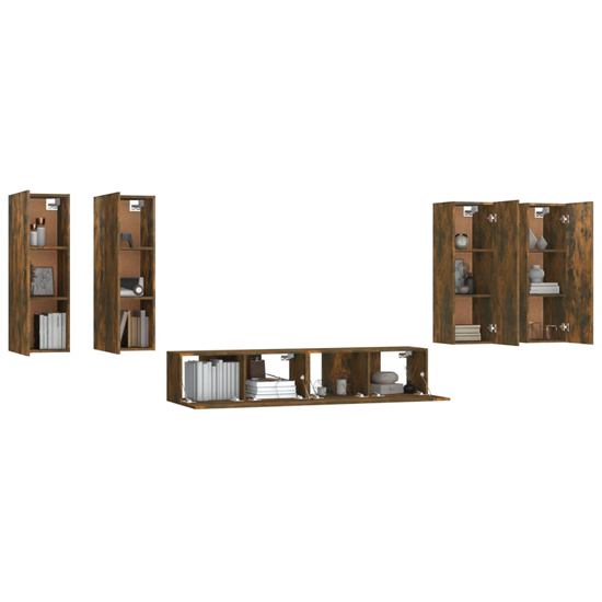 Dyllis Wooden Living Room Furniture Set In Smoked Oak