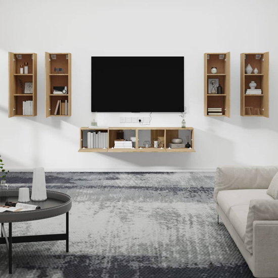 Dyllis Wooden Living Room Furniture Set In Sonoma Oak