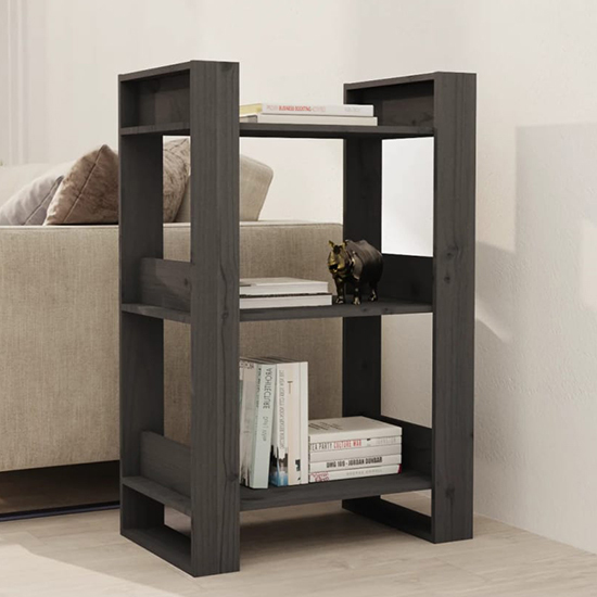 Dylon Pine Wood Bookcase And Room Divider In Grey