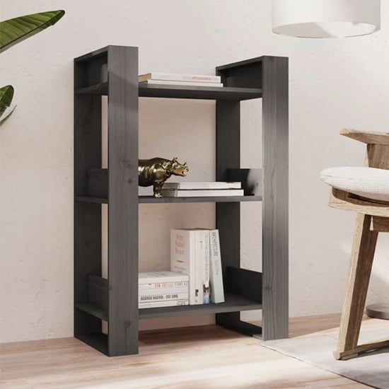 Product photograph of Dylon Pine Wood Bookcase And Room Divider In Grey from Furniture in Fashion