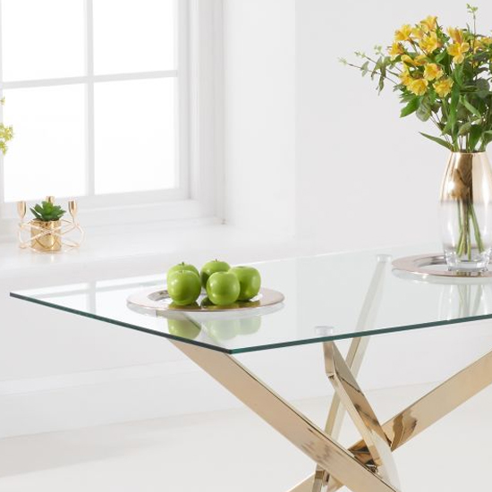 Dystonia 120cm Clear Glass Dining Table With Gold Base_2