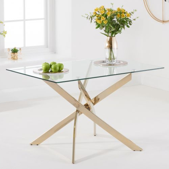 Dystonia 120cm Clear Glass Dining Table With Gold Base_1