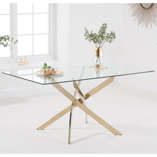 Dystonia 160cm Clear Glass Dining Table With Gold Base