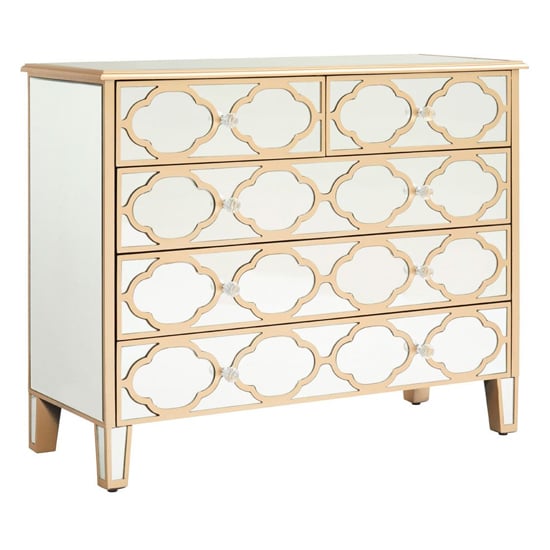 Dziban Mirrored Glass Chest Of 5 Drawers In Gold_1