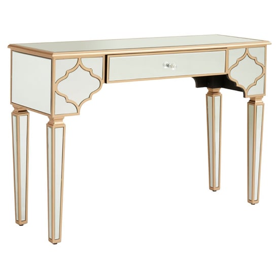 Photo of Dziban mirrored glass console table with 1 drawer in gold