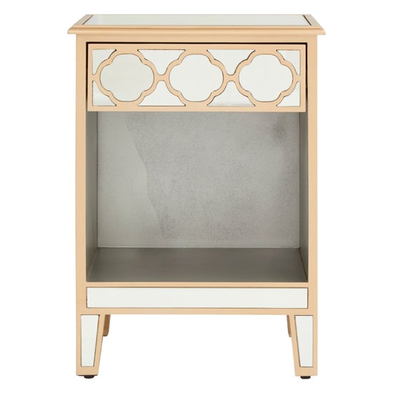 Dziban Mirrored Glass Side Table With 1 Drawer In Gold