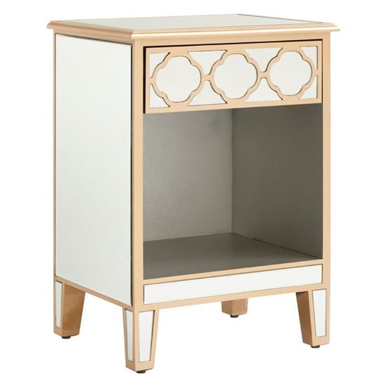Read more about Dziban mirrored glass side table with 1 drawer in gold